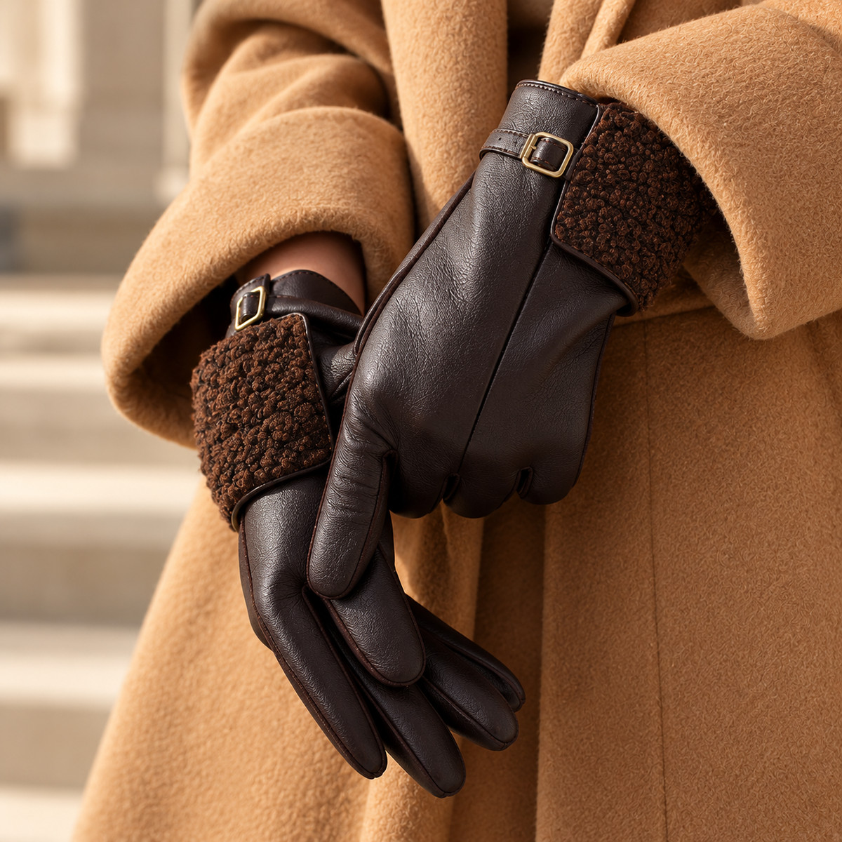 Gants en simili cuir avec doublure en shearling Bianca