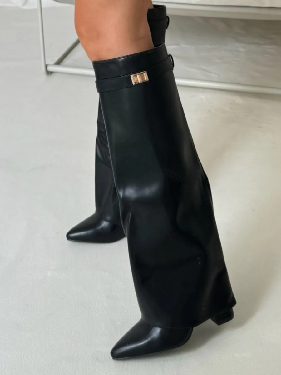 Ladies Suede Boots with Gold Fastening