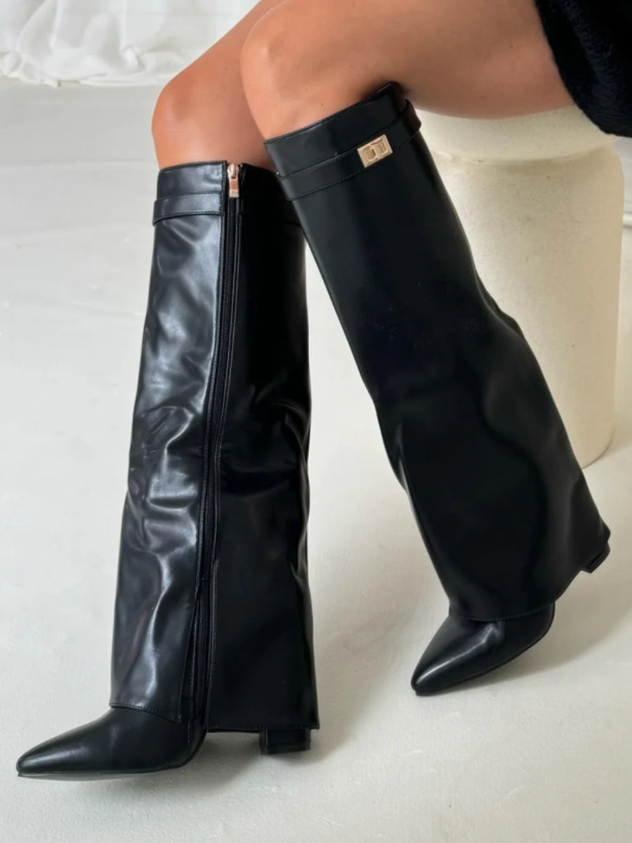 Ladies Suede Boots with Gold Fastening
