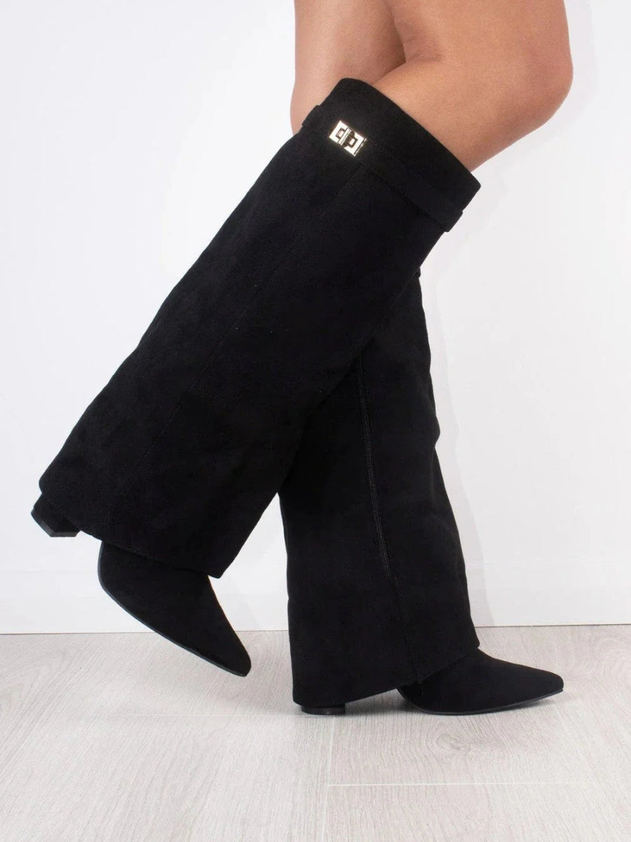 Ladies Suede Boots with Gold Fastening