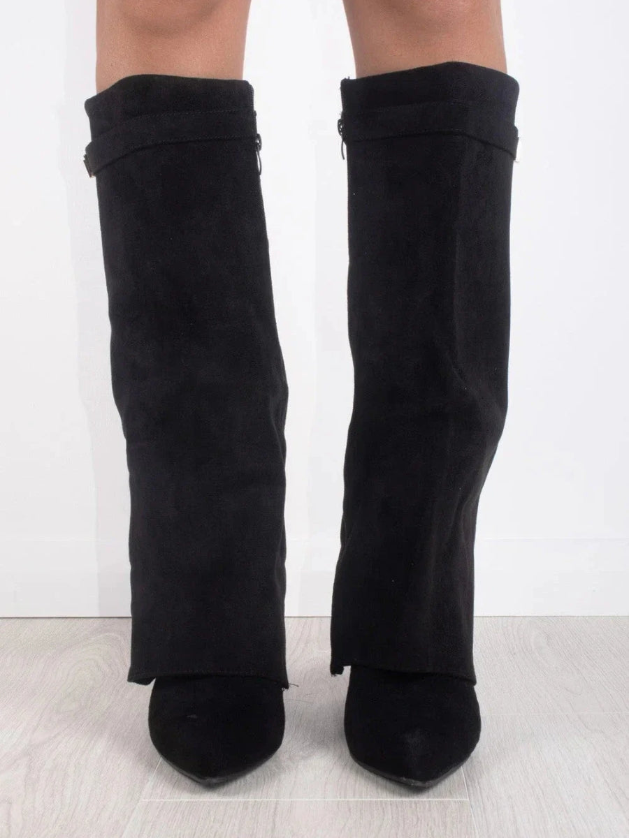 Ladies Suede Boots with Gold Fastening