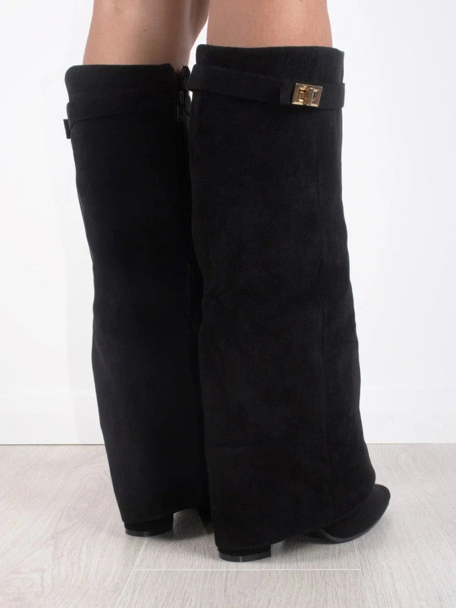 Ladies Suede Boots with Gold Fastening