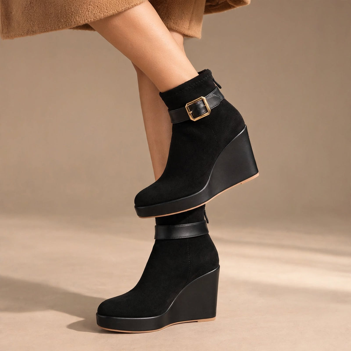 Bottes à talons compensés Estelle en daim