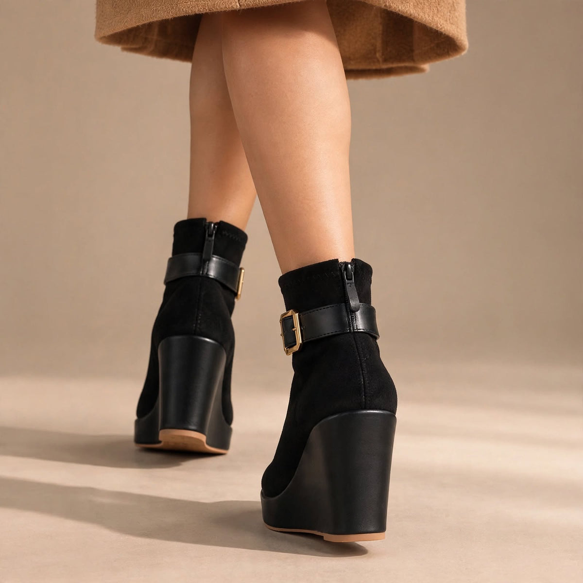 Bottes à talons compensés Estelle en daim