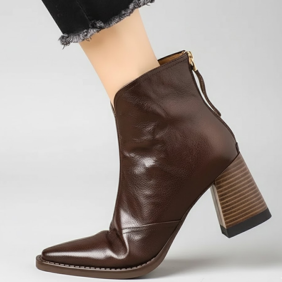 Marzena | Leather Ankle Boots with Medium Heel