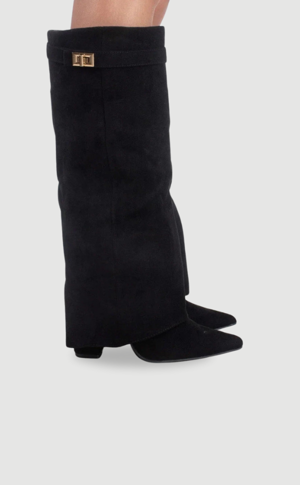 Ladies Suede Boots with Gold Fastening