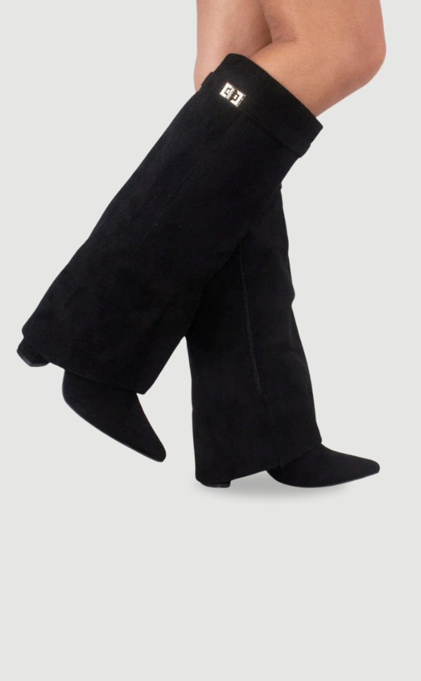 Ladies Suede Boots with Gold Fastening
