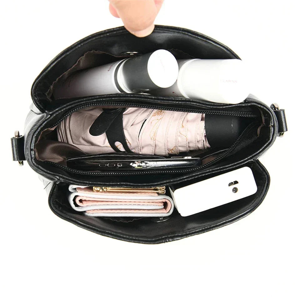 Elegant embroidered leather tote and shoulder bag for women