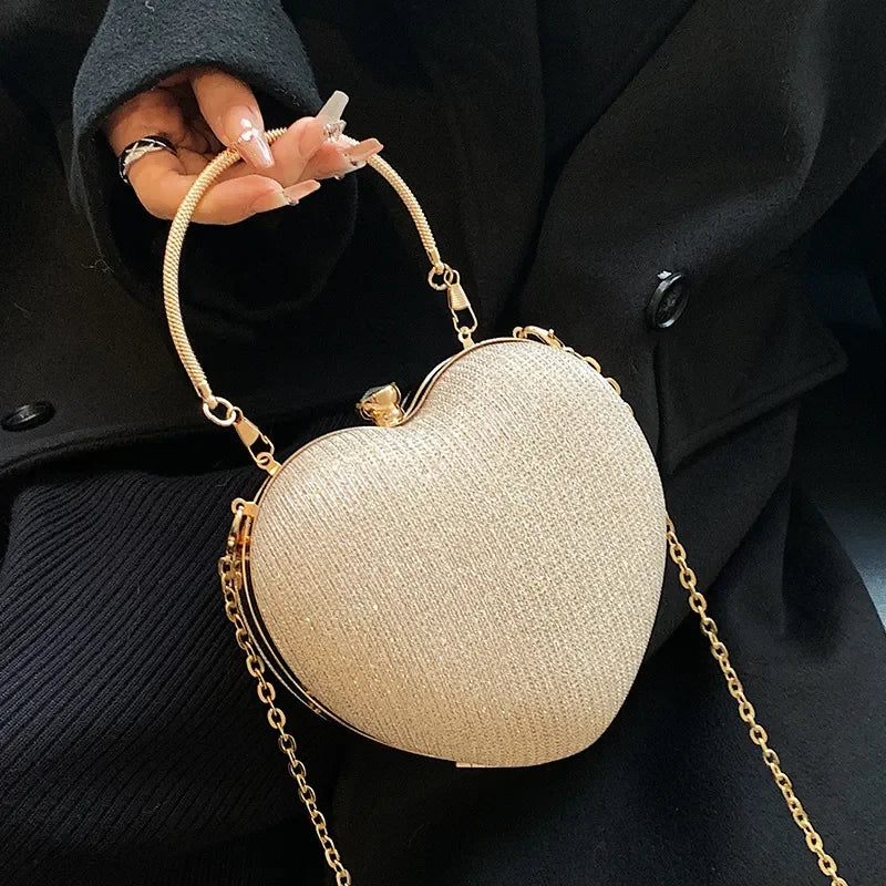 Shiny Metal Heart-Shaped Bag
