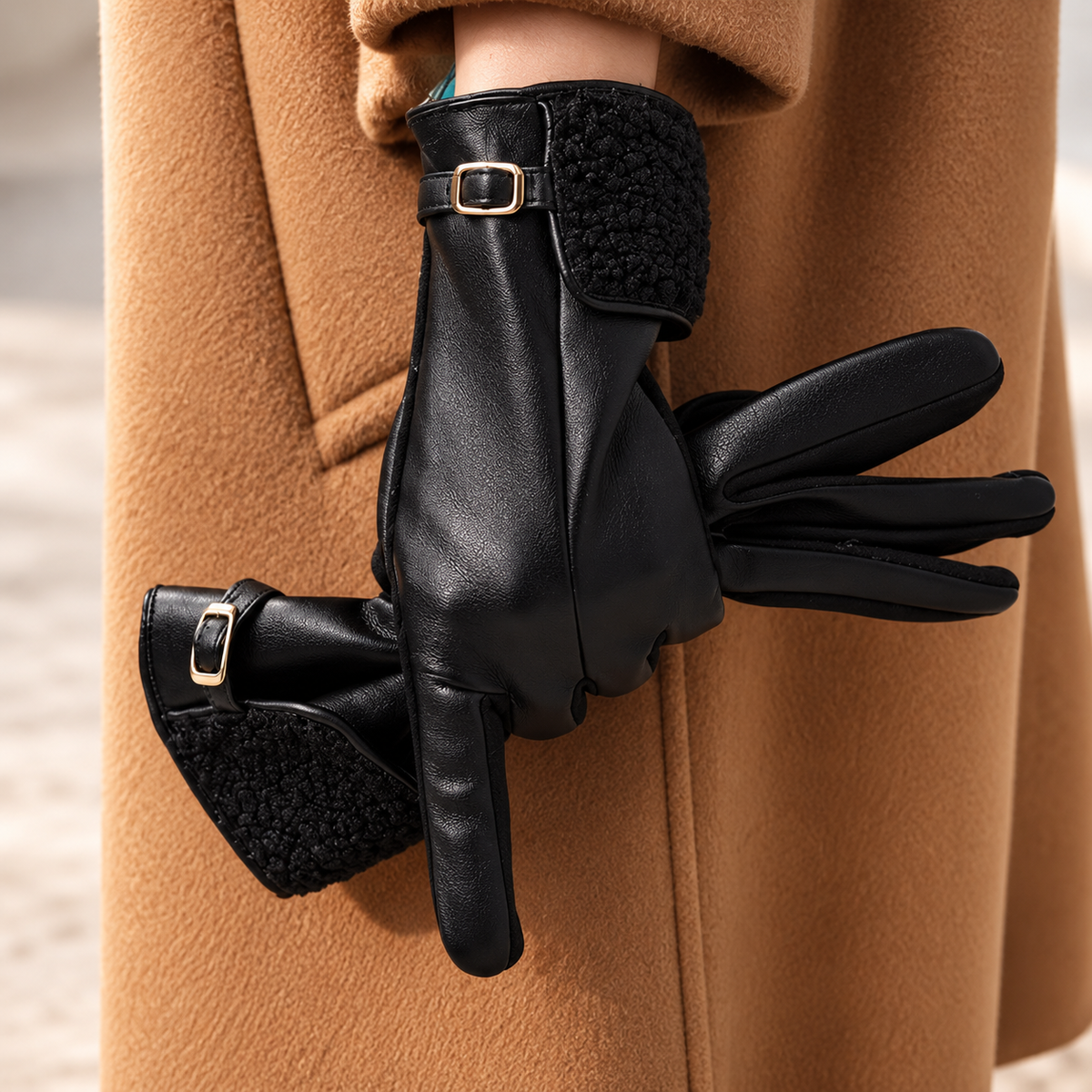 Gants en simili cuir avec doublure en shearling Bianca