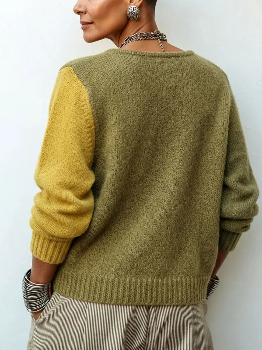 Asymmetrical Knit Jumper with Artistic Colour Blocks