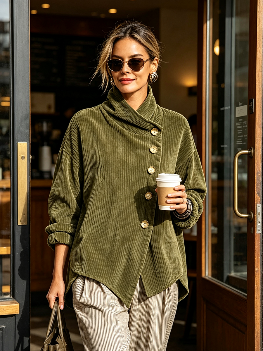 Sandra | Olive Green Ribbed Knit Cardigan