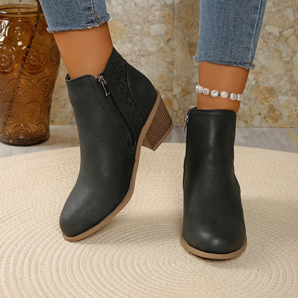 Wenche – Cut-Out Block Heel Ankle Boots