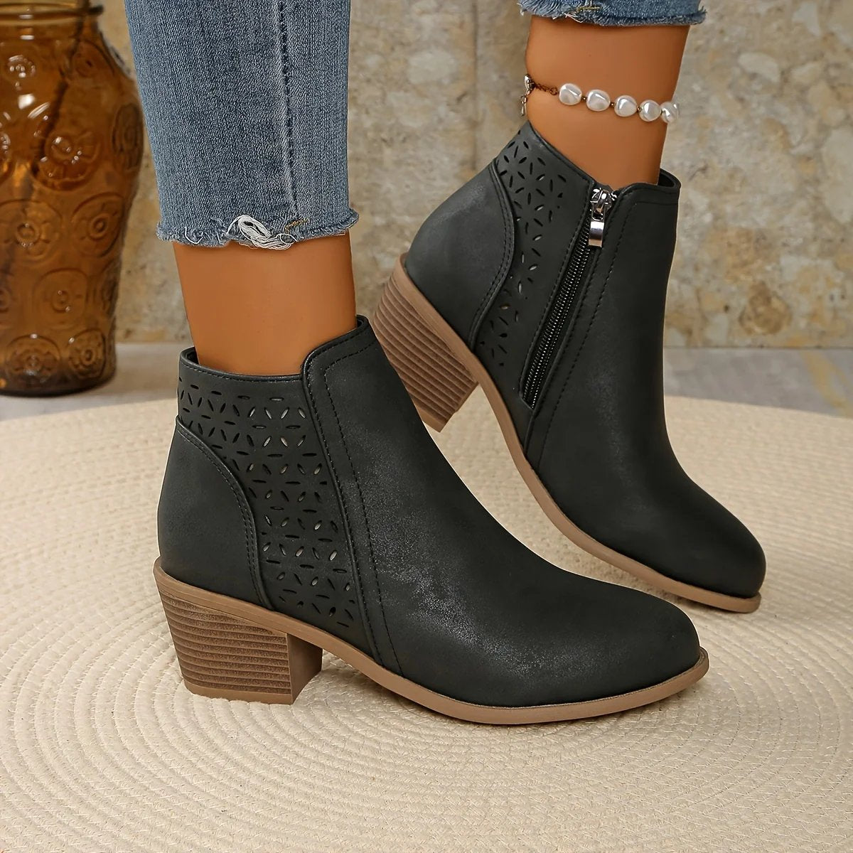 Wenche – Cut-Out Block Heel Ankle Boots
