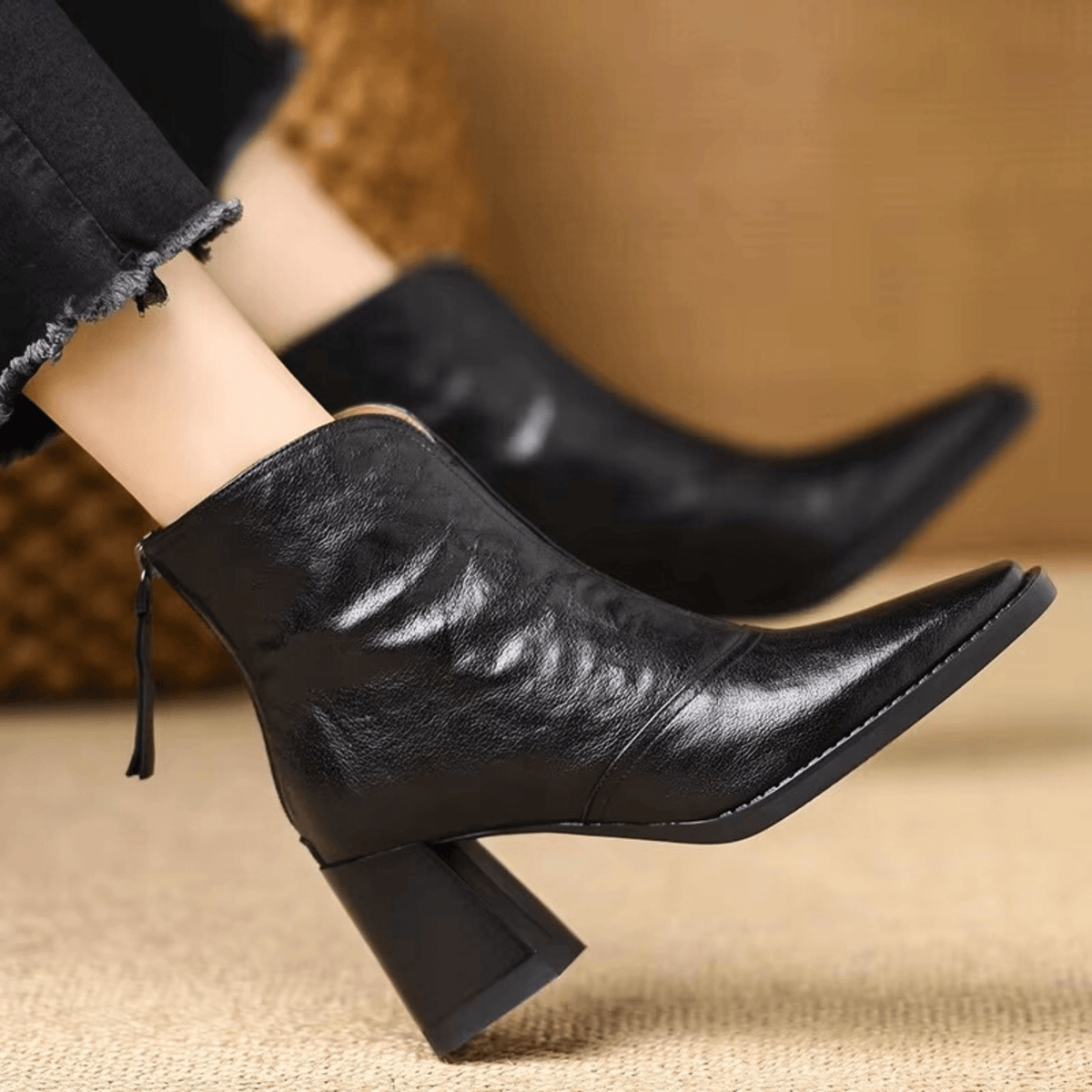 Marzena | Leather Ankle Boots with Medium Heel