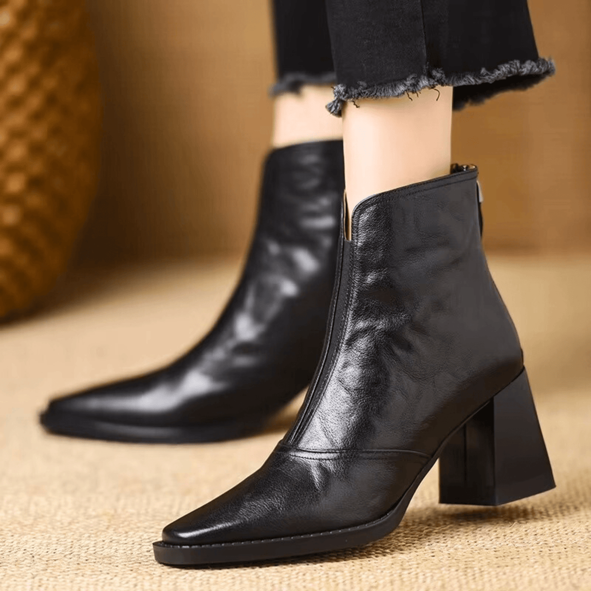 Marzena | Leather Ankle Boots with Medium Heel