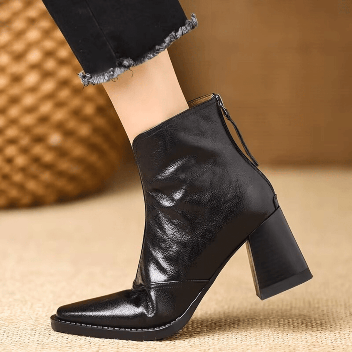 Marzena | Leather Ankle Boots with Medium Heel