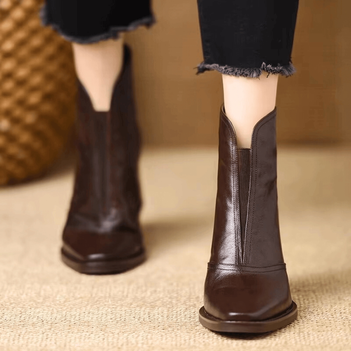 Marzena | Leather Ankle Boots with Medium Heel