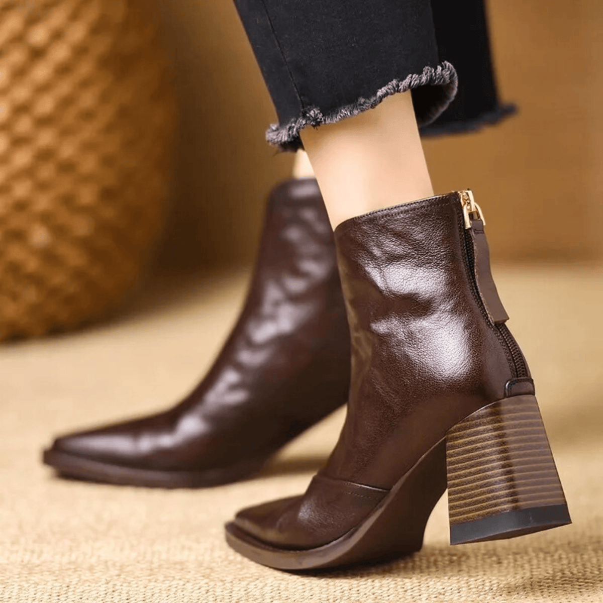 Marzena | Leather Ankle Boots with Medium Heel