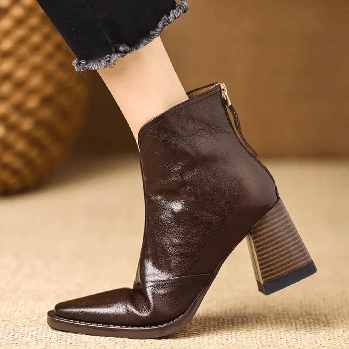 Marzena | Leather Ankle Boots with Medium Heel