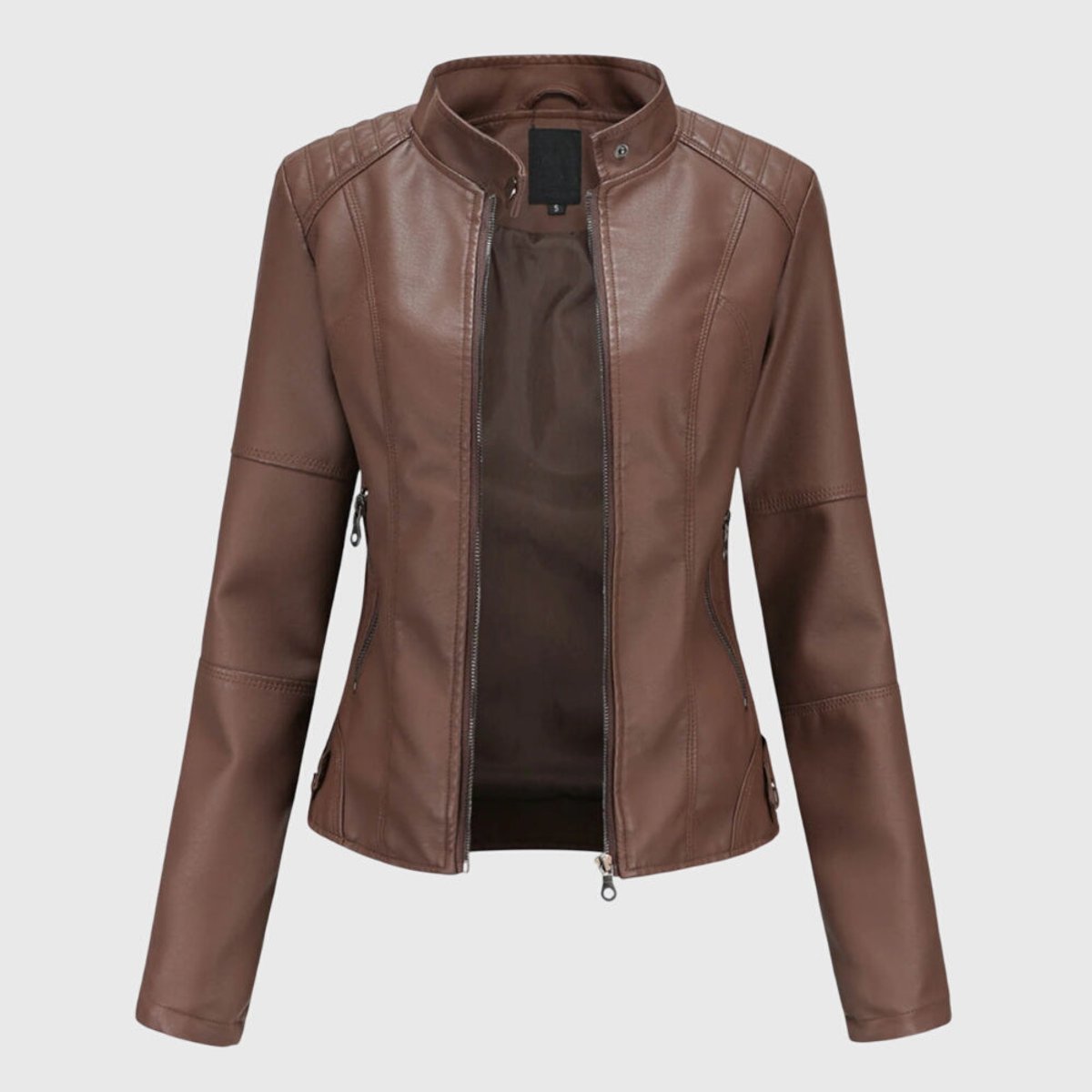 Cinzia | Slim Biker Jacket with Mandarin Collar and Zip