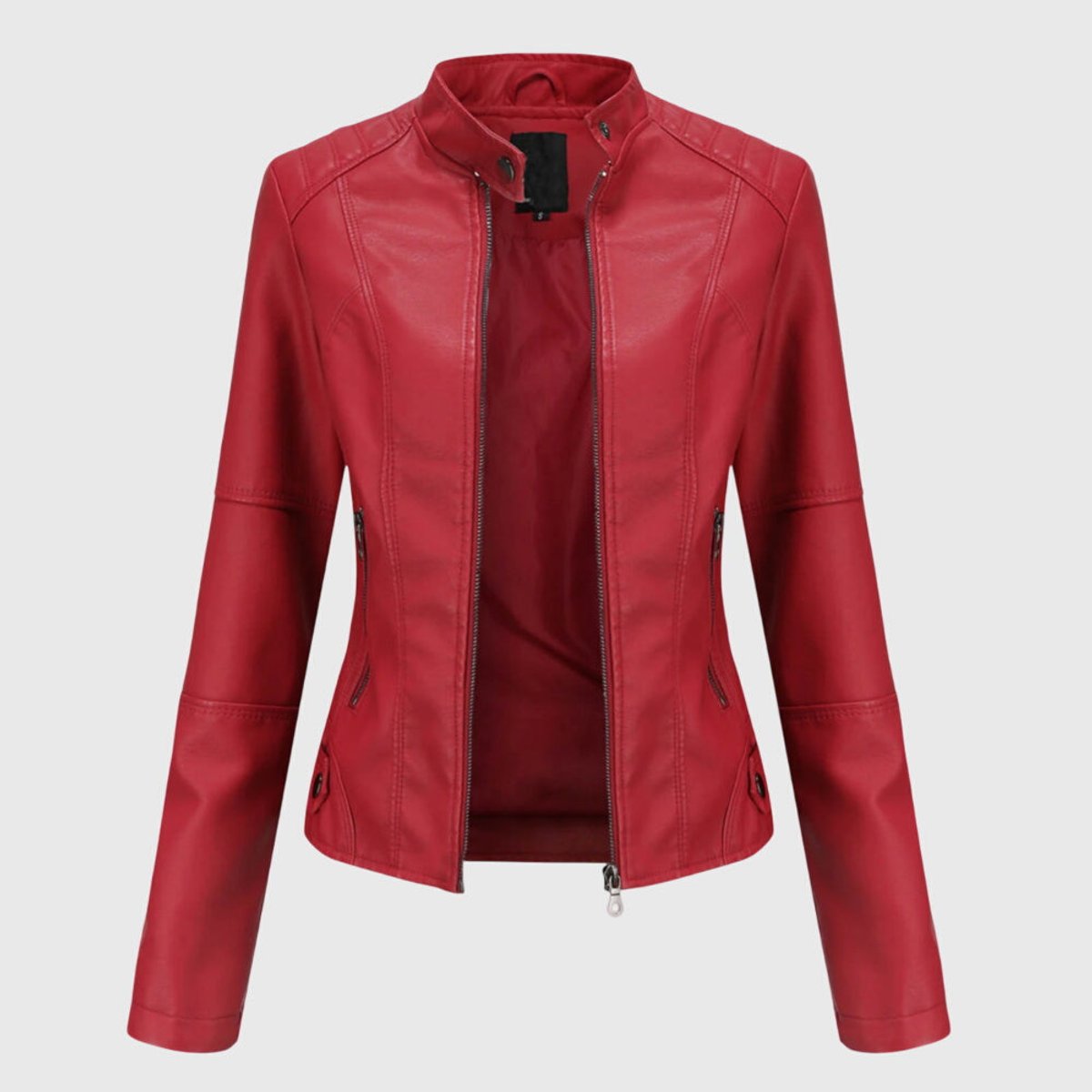 Cinzia | Slim Biker Jacket with Mandarin Collar and Zip