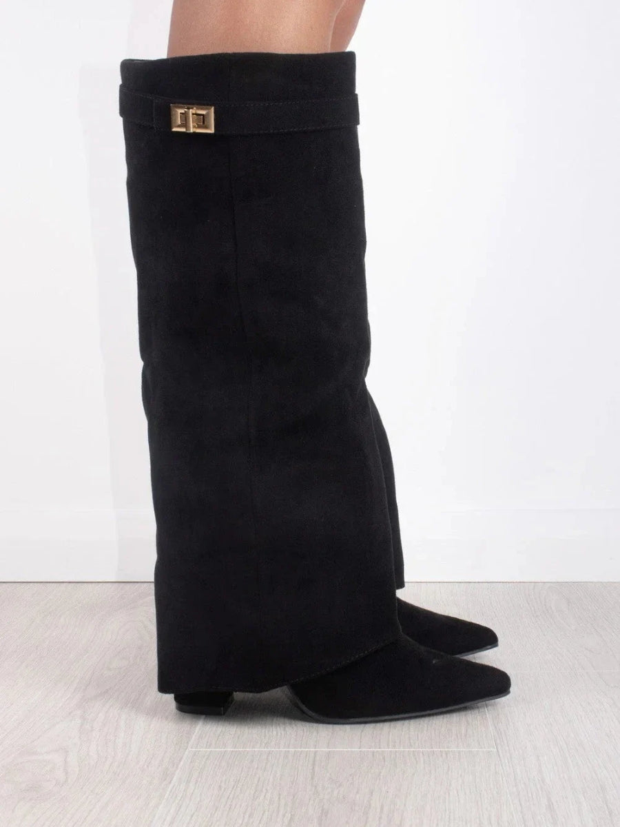 Ladies Suede Boots with Gold Fastening